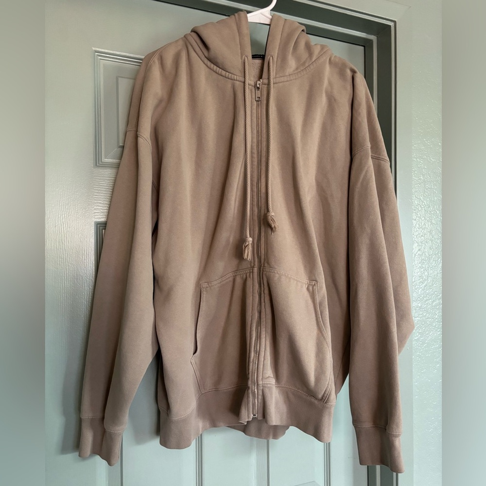 Brandy Melville Christy Oversized Zip Up Hoodie - Light Brown Beige Size L / XL